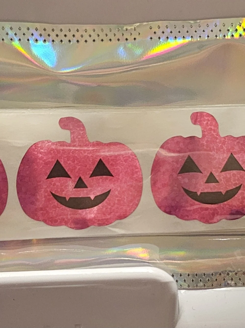 50 Pc Pink Holographic Pumpkin Sticker Roll